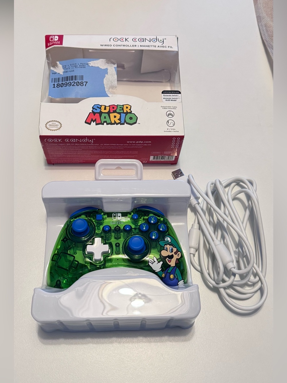 New - Rock & Candy Super Mario Wired Controller in  Transparent Green